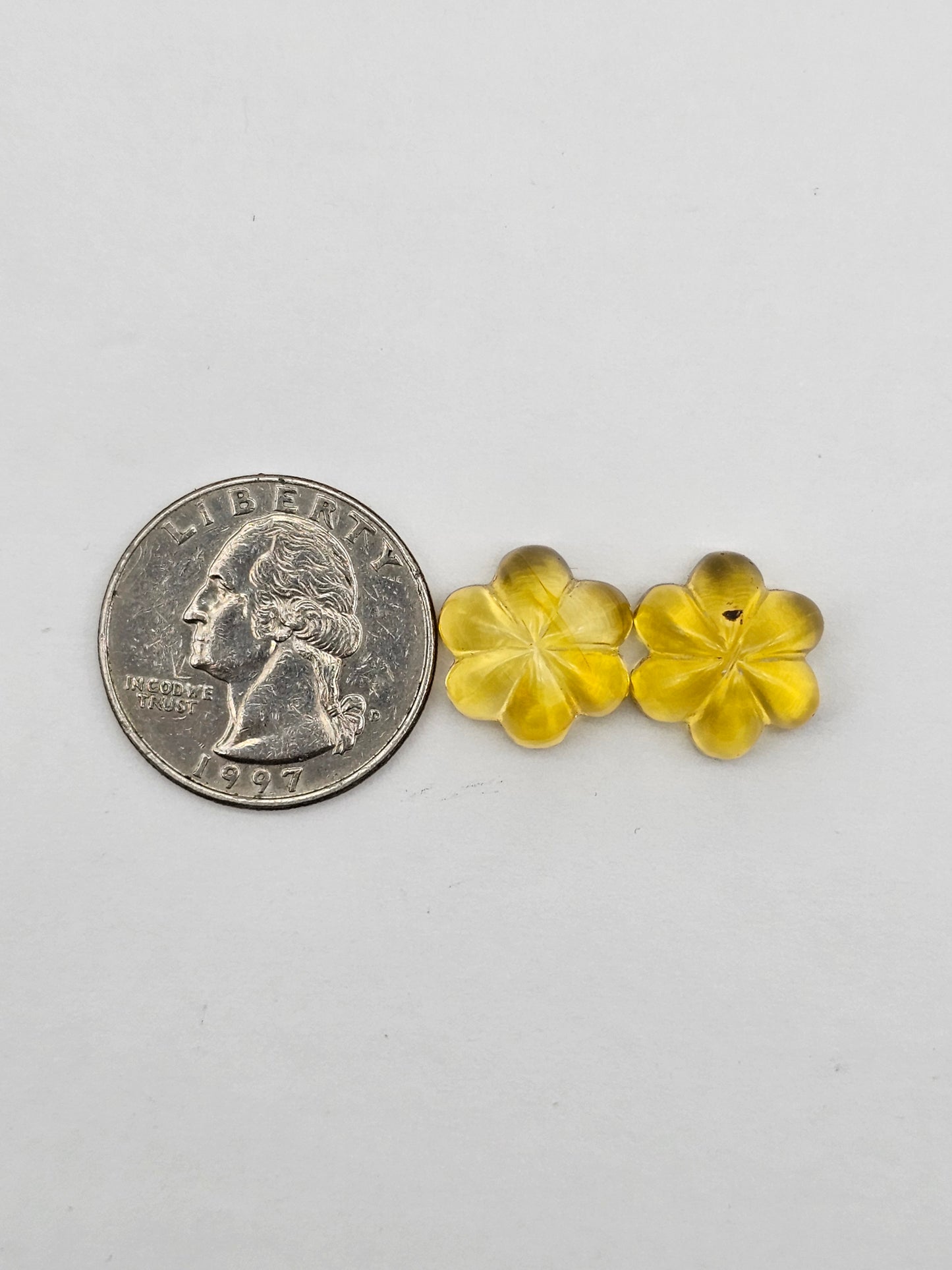 Amber authentic flower cabochon pair large
