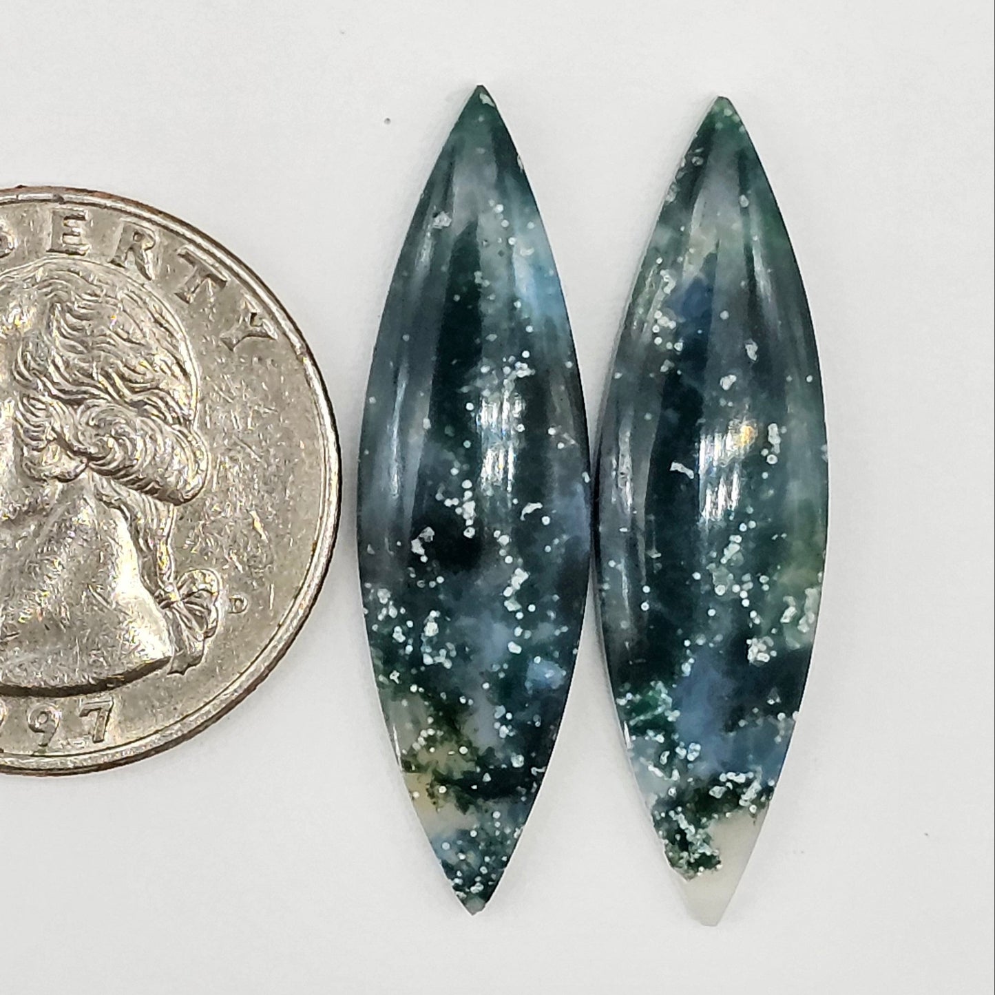 Moss Agate Cabochon pair