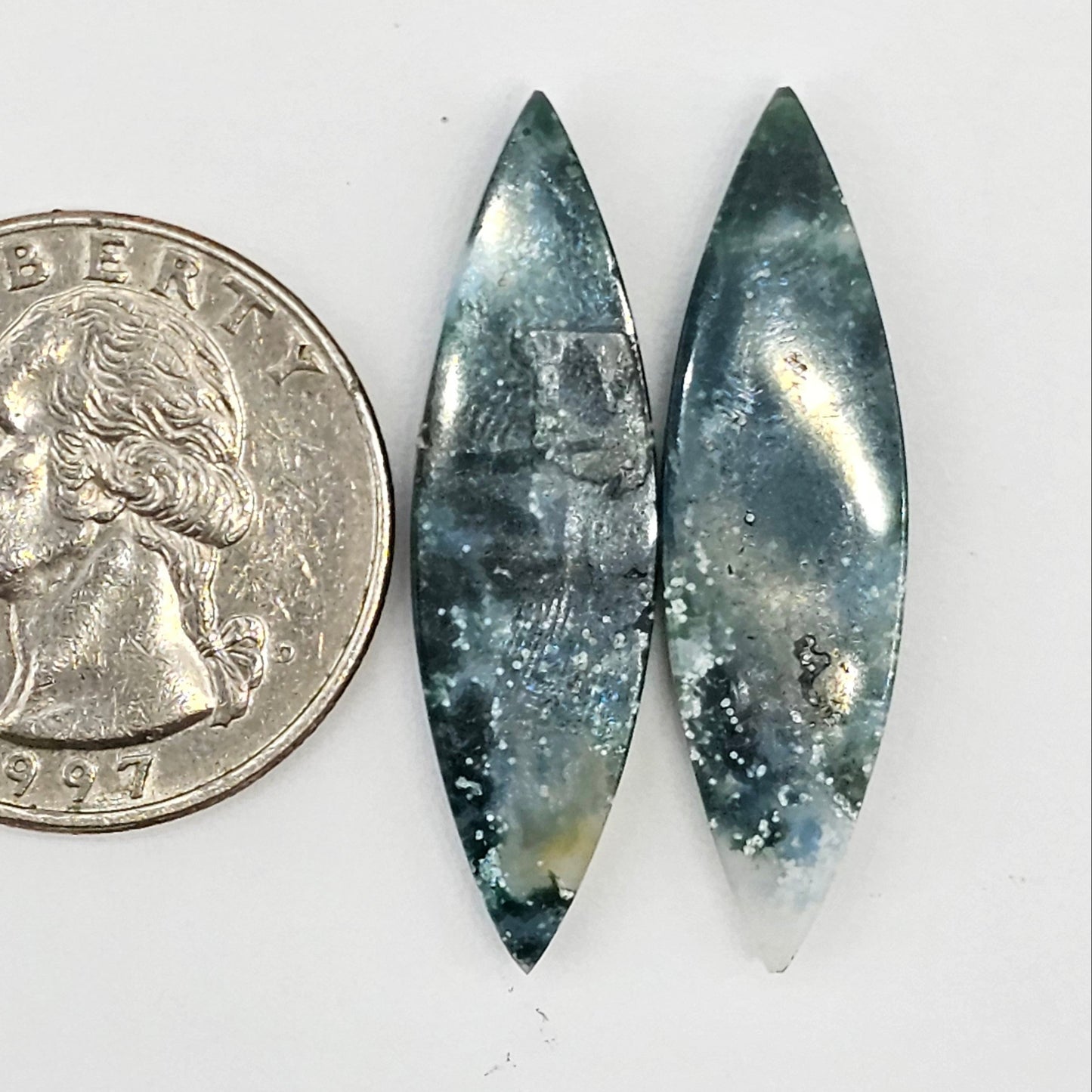 Moss Agate Cabochon pair