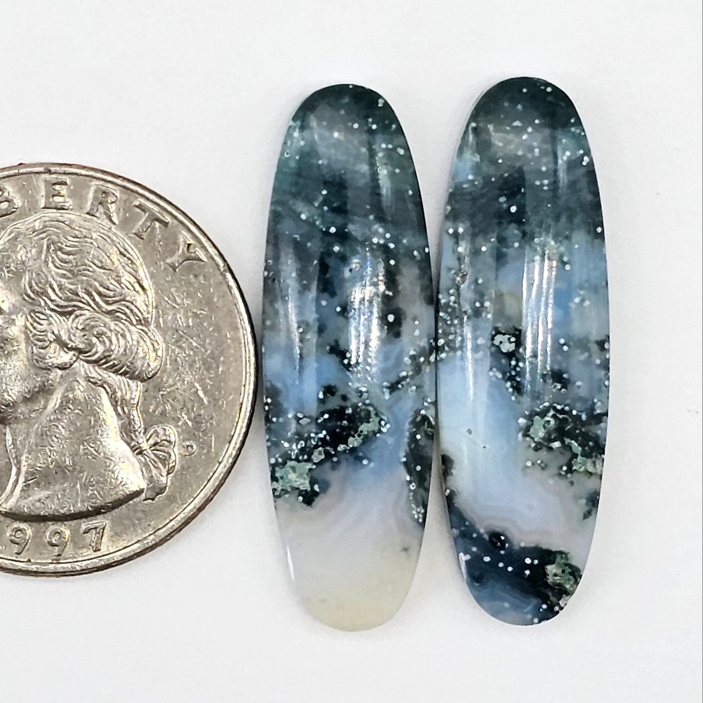 Moss Agate Cabochon pair