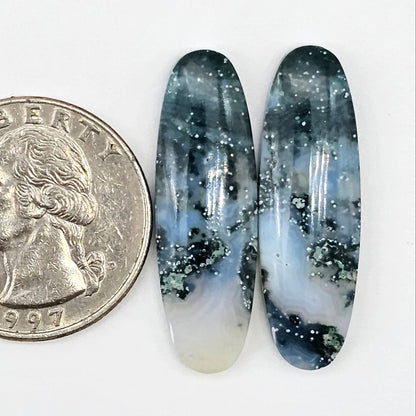 Moss Agate Cabochon pair