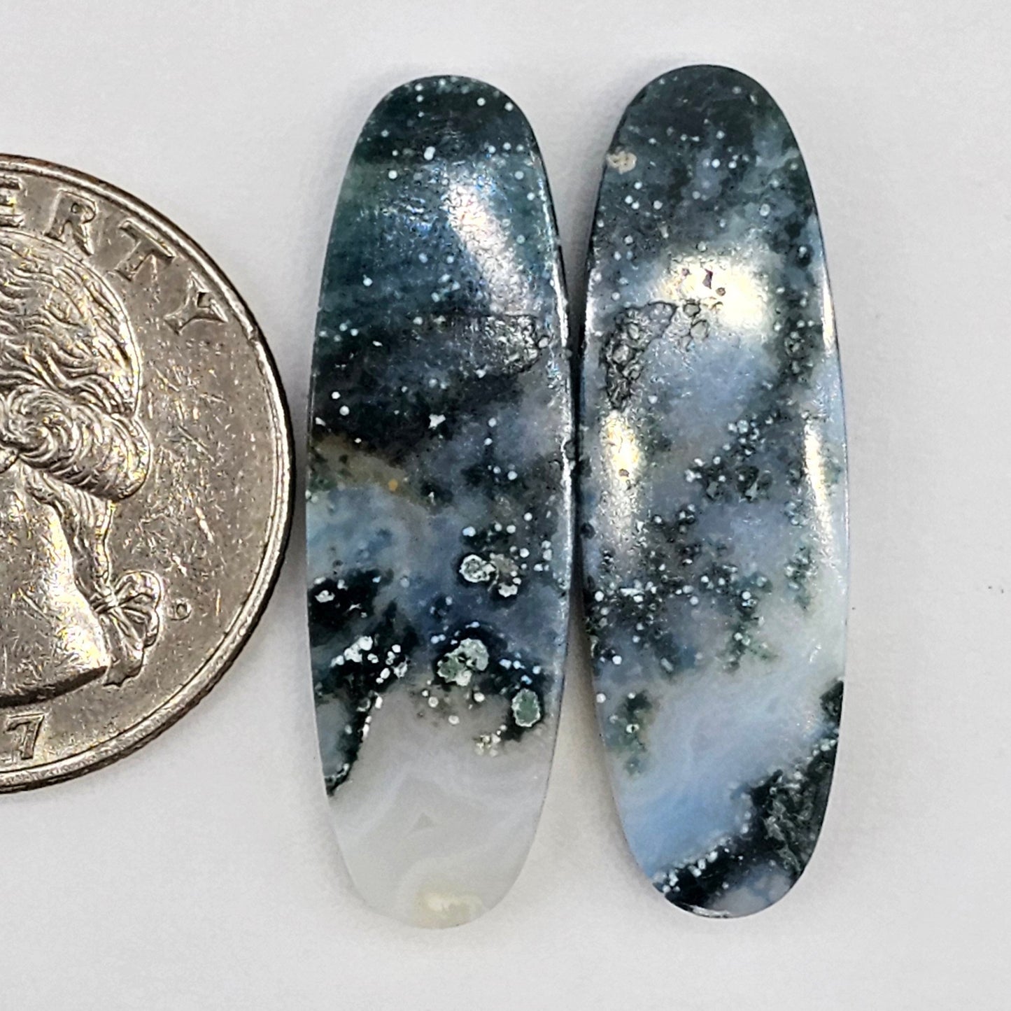 Moss Agate Cabochon pair