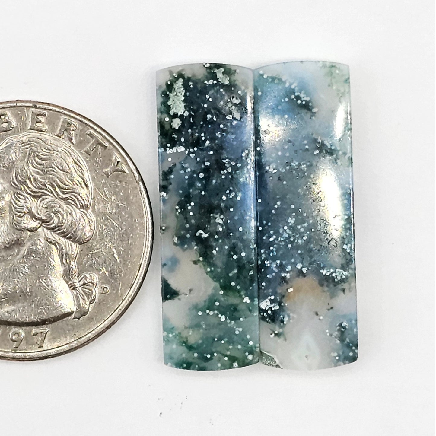 Moss Agate Cabochon pair
