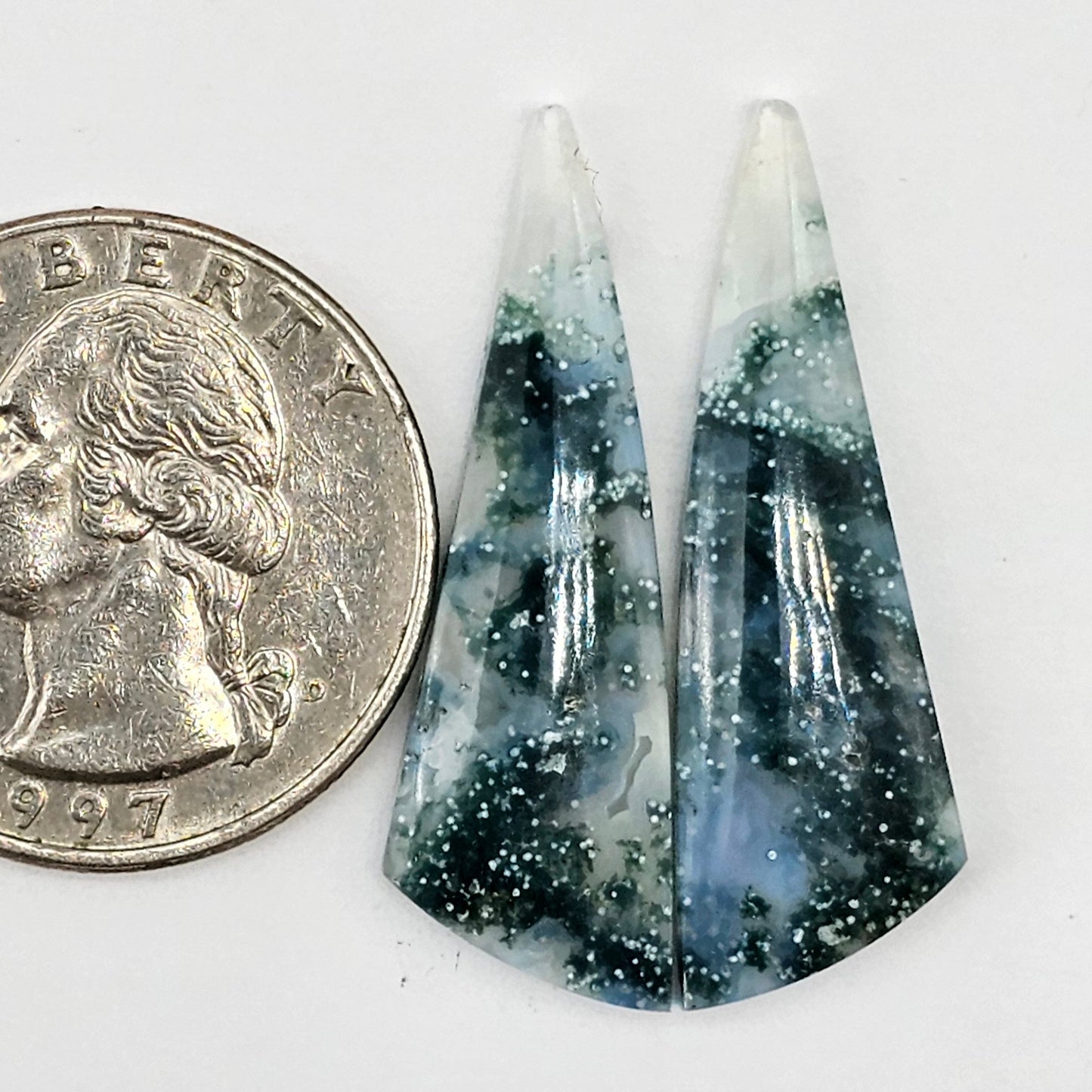 Moss Agate Cabochon pair