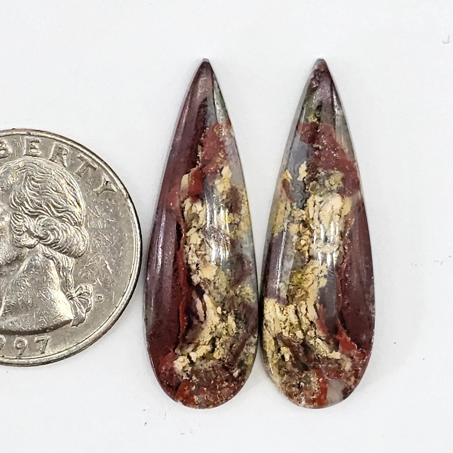 Moss Agate Cabochon pair