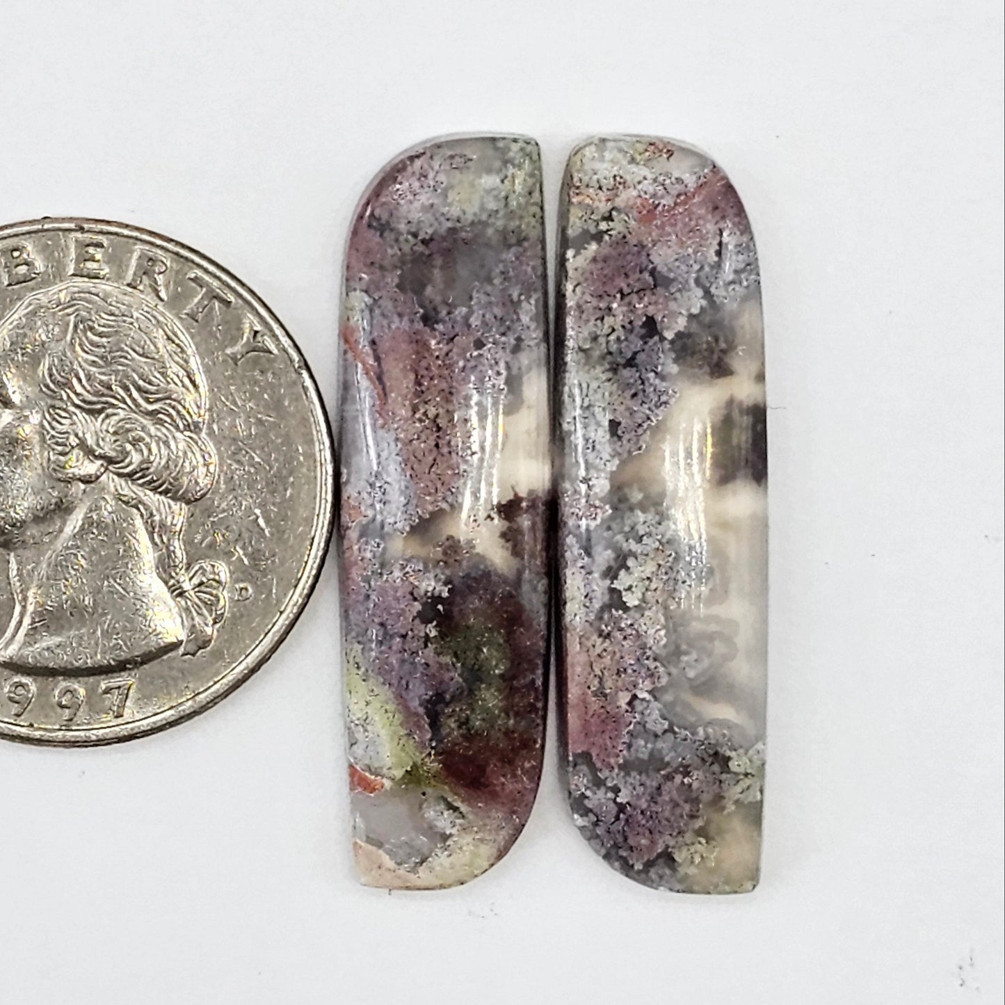 Moss Agate Cabochon pair