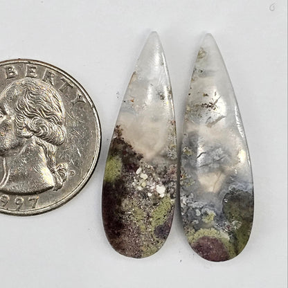 Moss Agate Cabochon pair