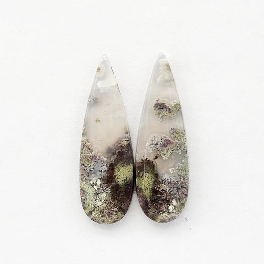 Moss Agate Cabochon pair