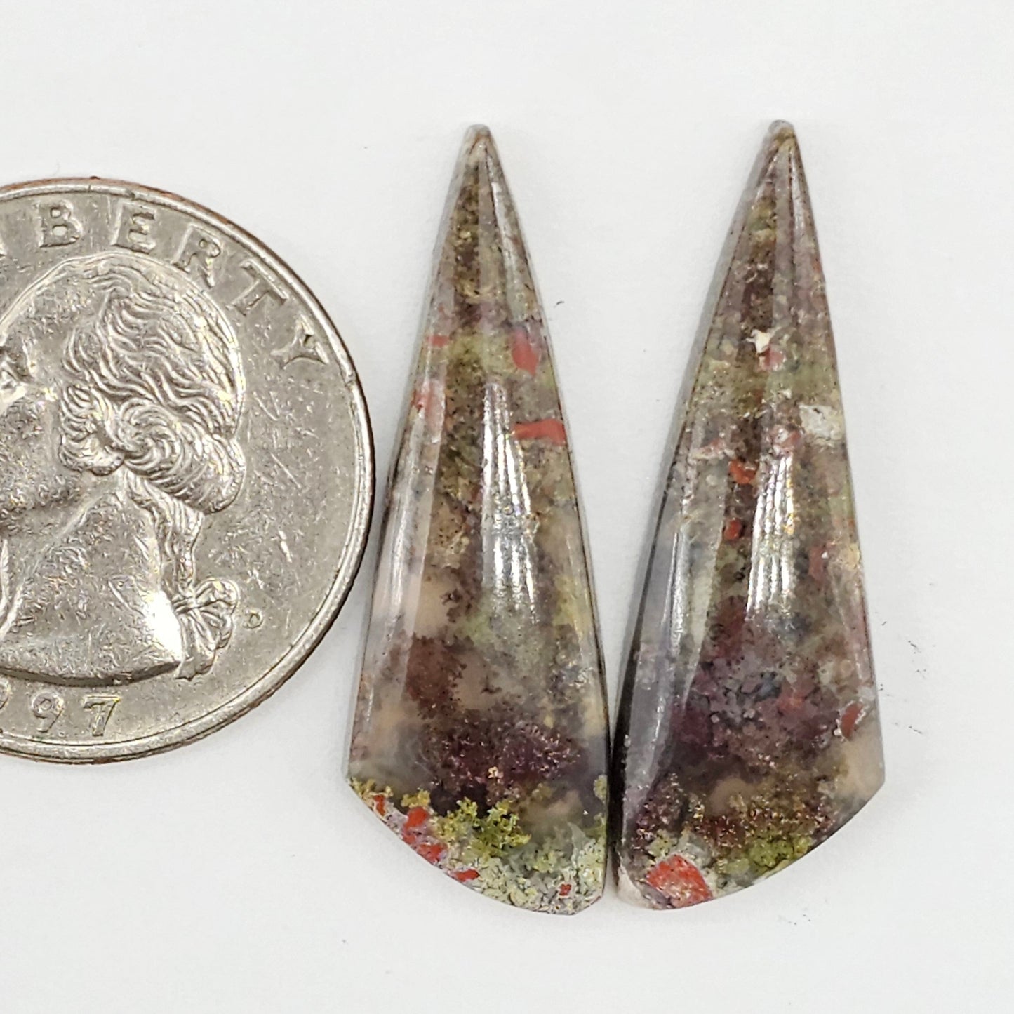 Moss Agate Cabochon pair