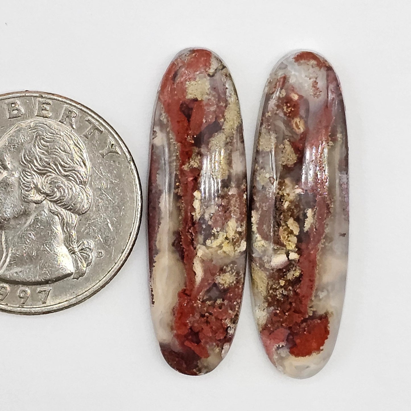 Moss Agate Cabochon pair