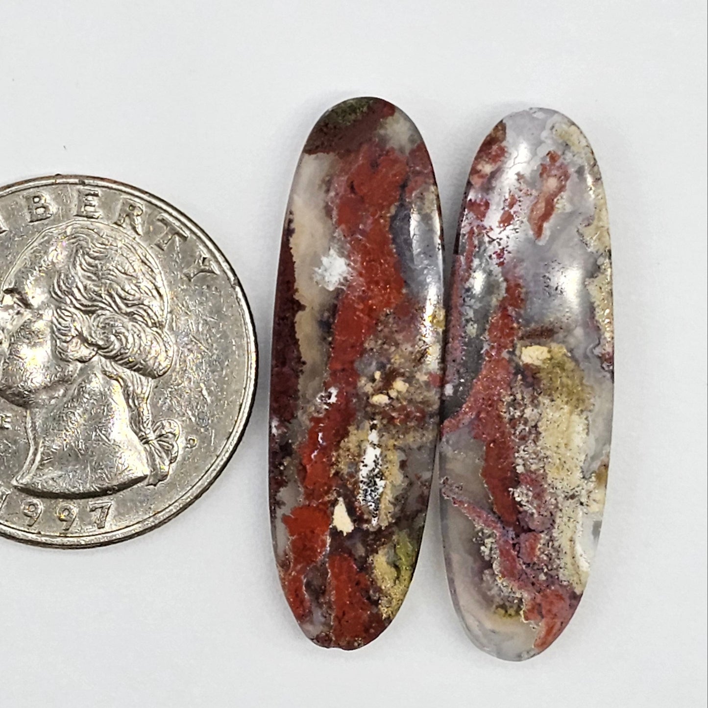 Moss Agate Cabochon pair