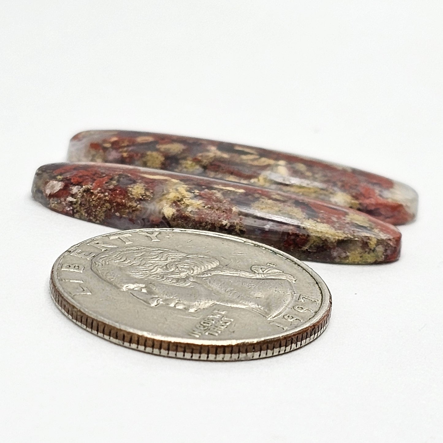 Moss Agate Cabochon pair