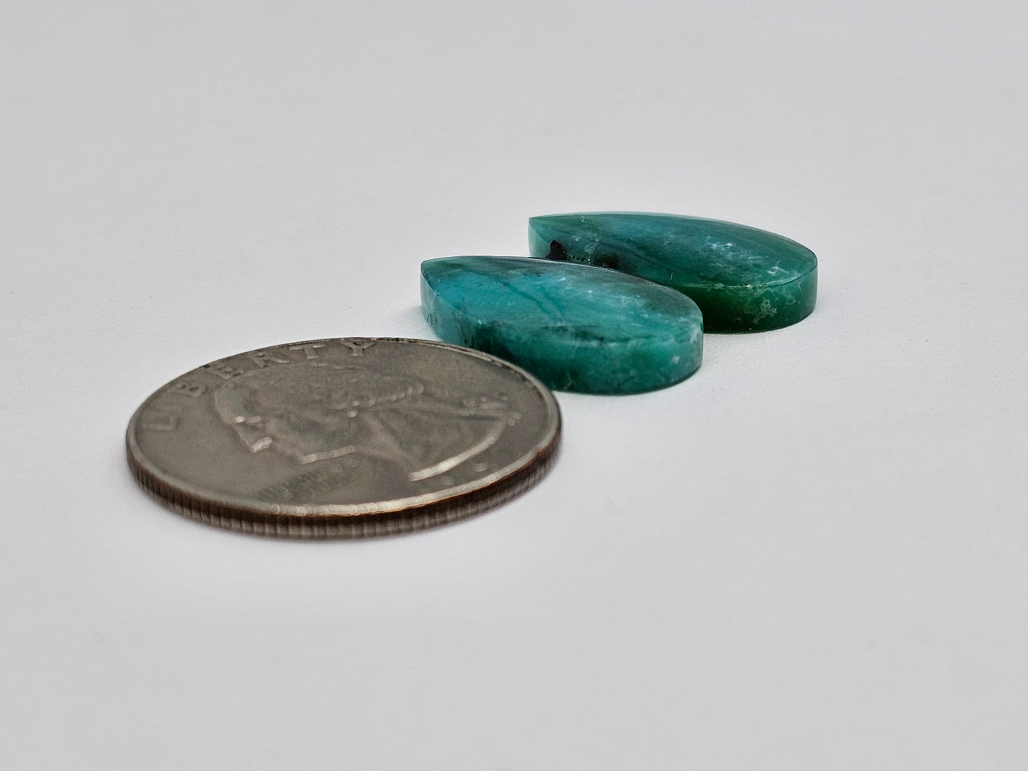 Blue Opal Petrified Wood Cabochon Pair