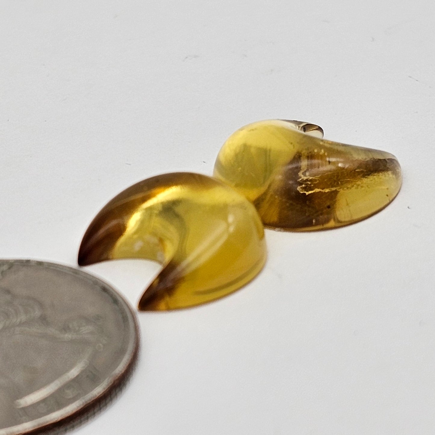 Amber authentic moon cabochon pair large