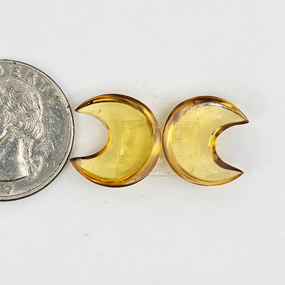 Amber authentic moon cabochon pair large