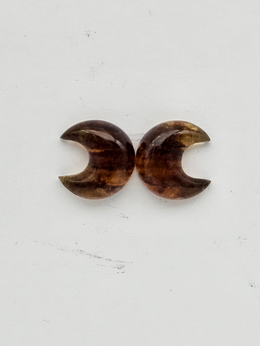 Amber authentic moon cabochon pair large