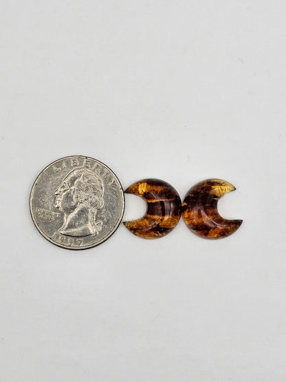 Amber authentic moon cabochon pair large
