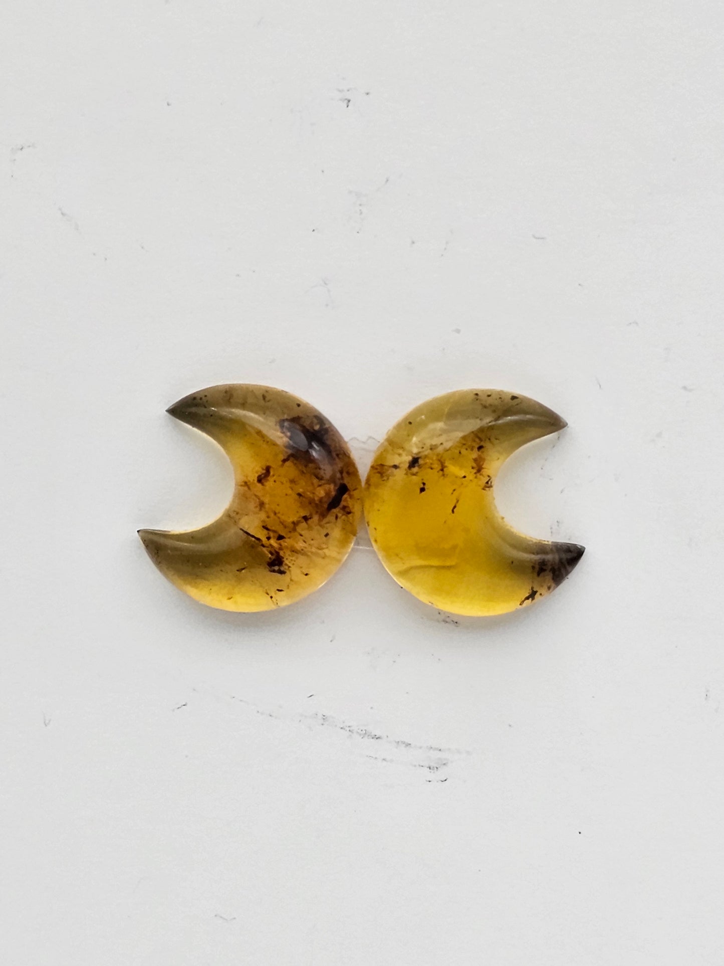 Amber authentic moon cabochon pair large