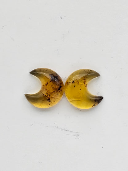 Amber authentic moon cabochon pair large