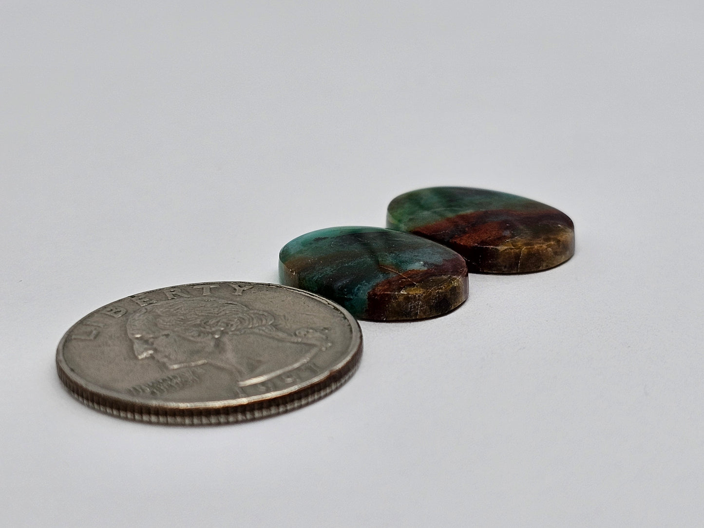 Blue Opal Petrified Wood Cabochon Pair