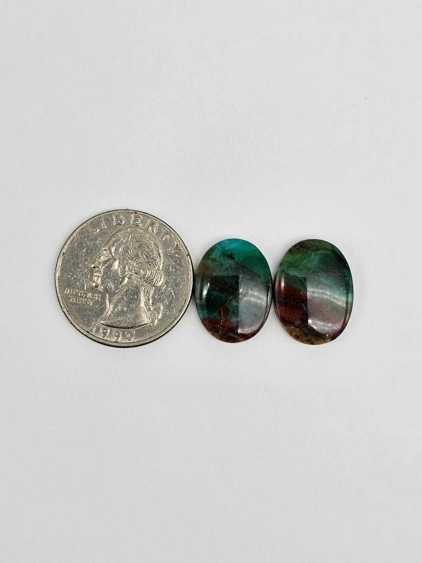 Blue Opal Petrified Wood Cabochon Pair