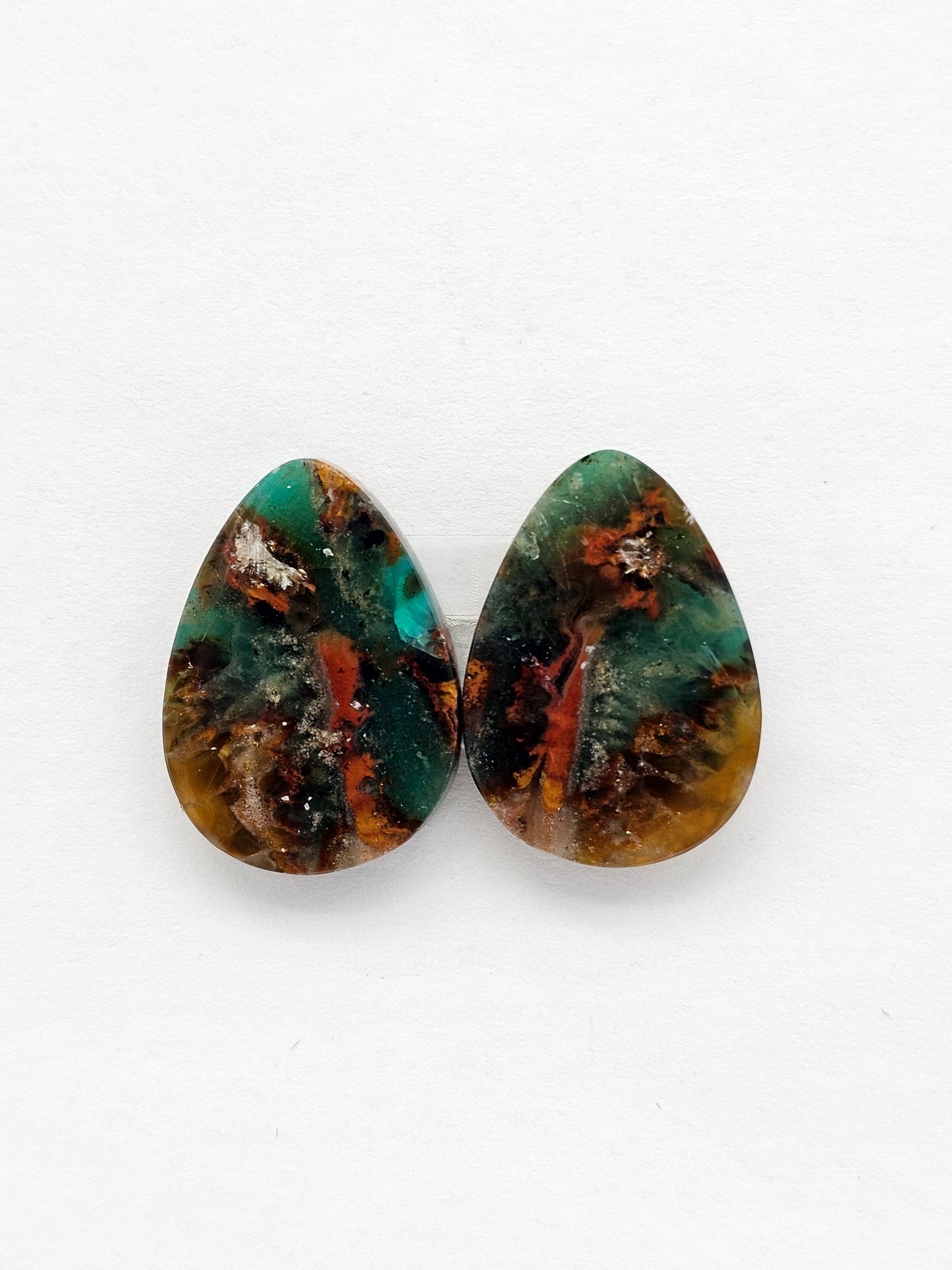 Blue Opal Petrified Wood Cabochon Pair