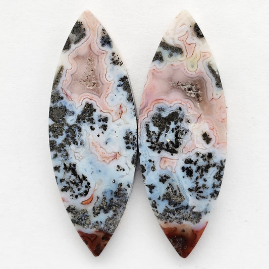 Marcasite Lace Agate Cabochon Pair