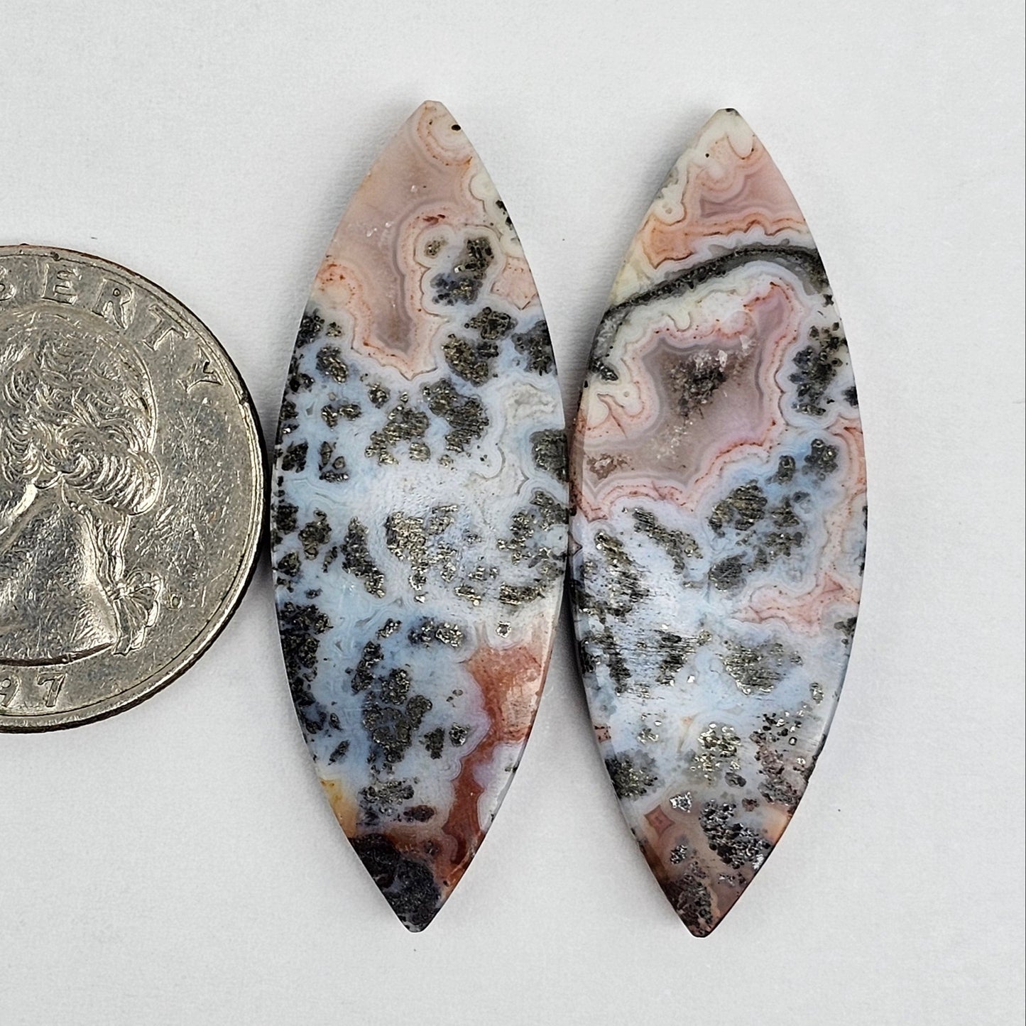 Marcasite Lace Agate Cabochon Pair