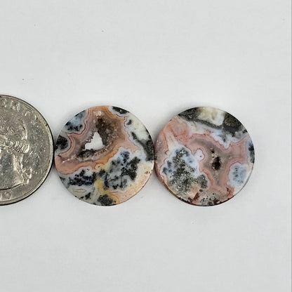 Marcasite Lace Agate Cabochon Pair