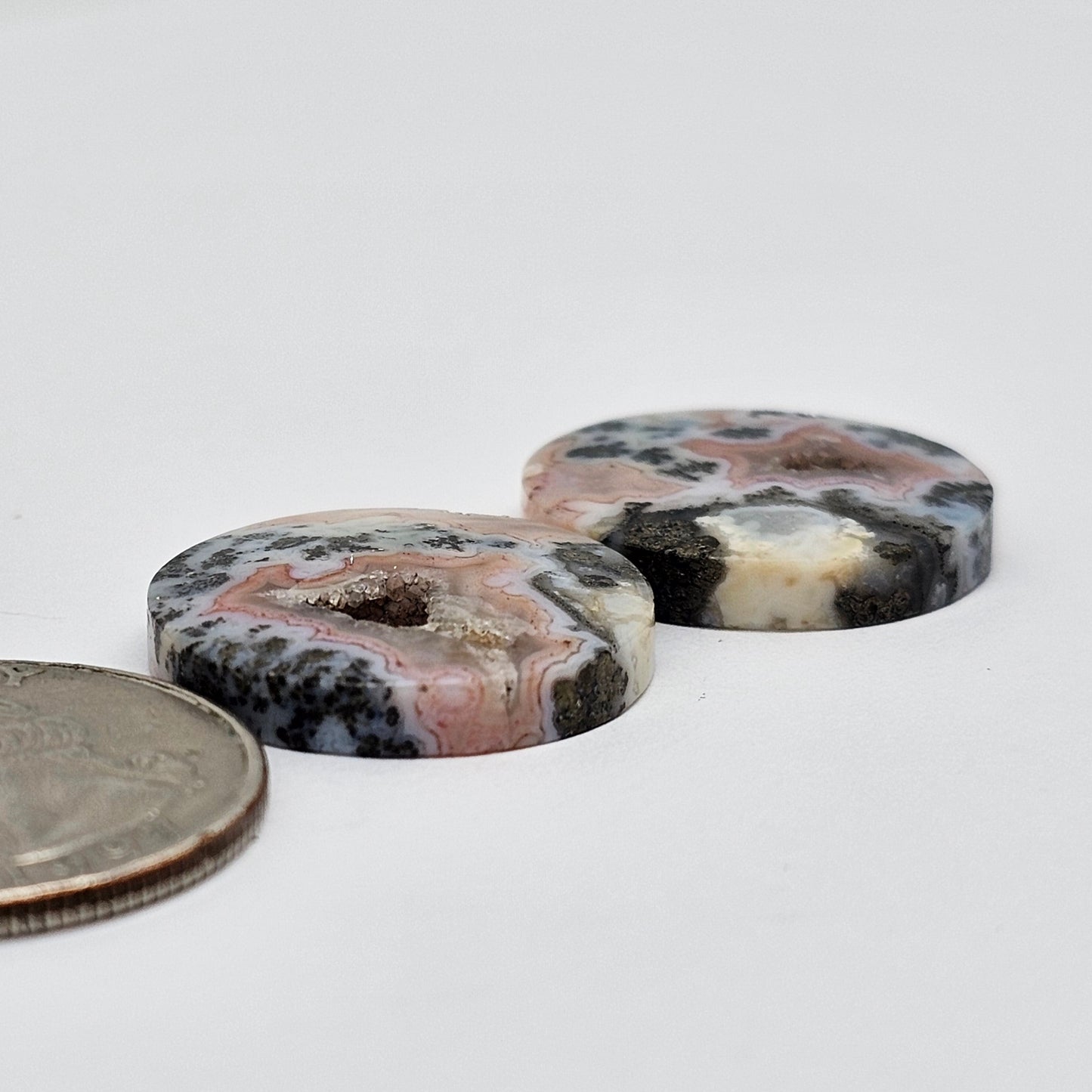 Marcasite Lace Agate Cabochon Pair