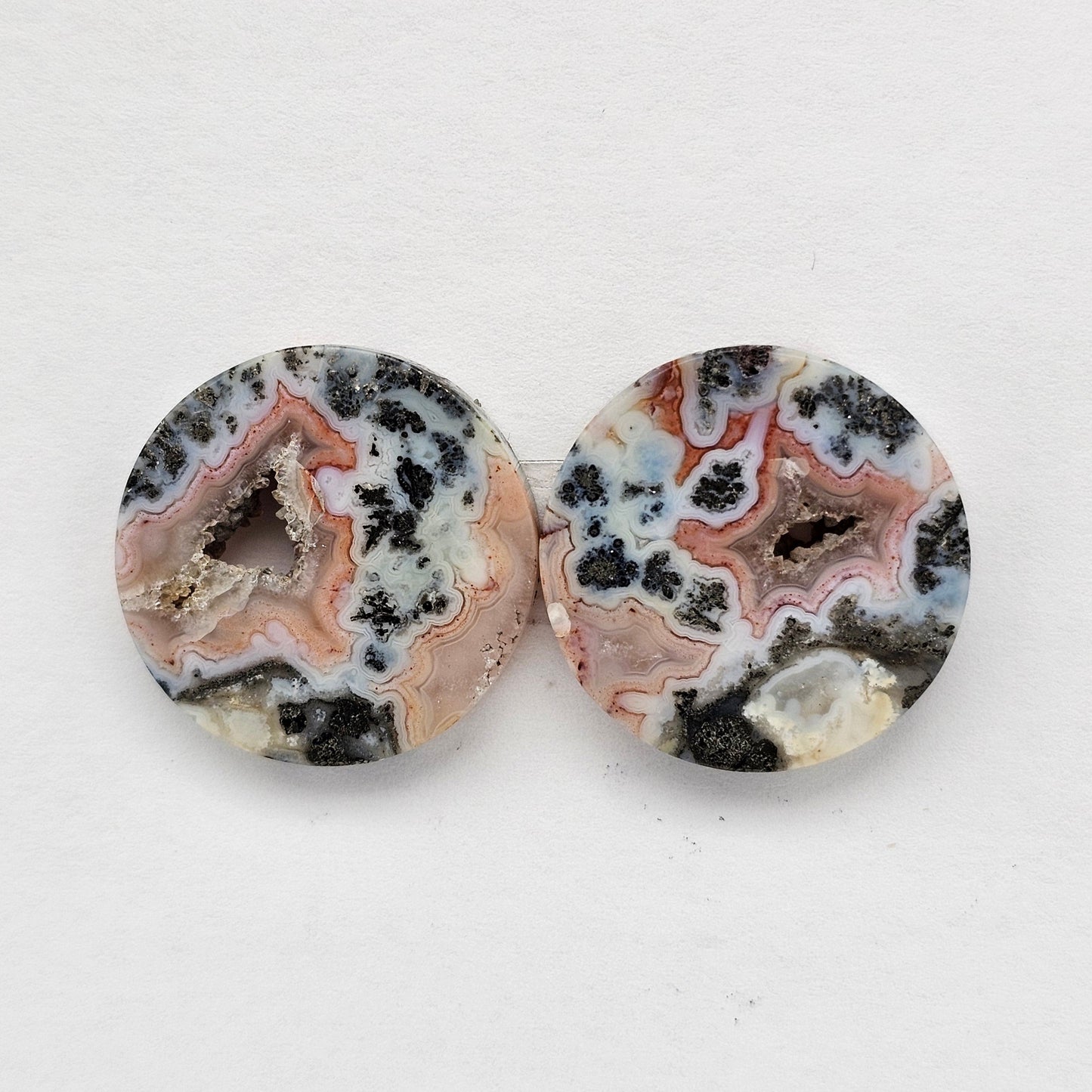 Marcasite Lace Agate Cabochon Pair