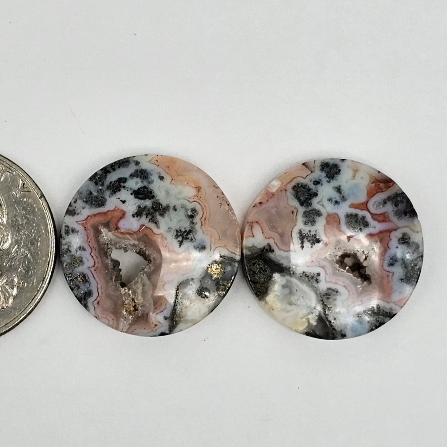 Marcasite Lace Agate Cabochon Pair