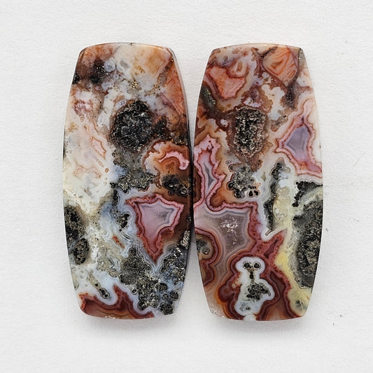 Marcasite Lace Agate Cabochon Pair