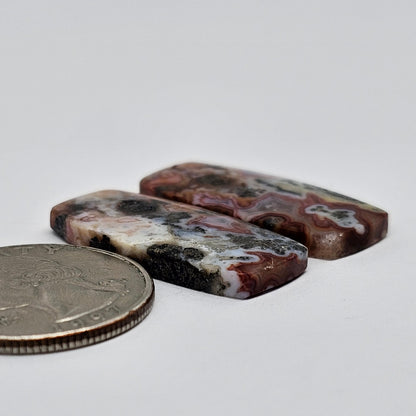 Marcasite Lace Agate Cabochon Pair