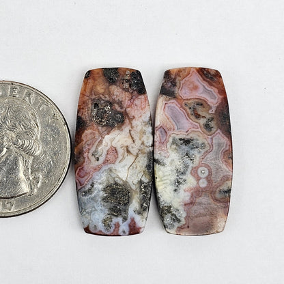 Marcasite Lace Agate Cabochon Pair
