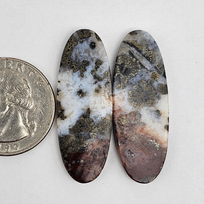 Marcasite Lace Agate Cabochon Pair