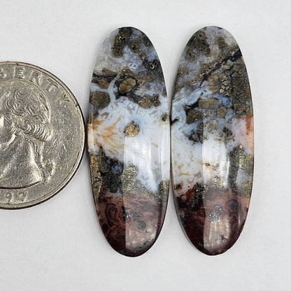 Marcasite Lace Agate Cabochon Pair