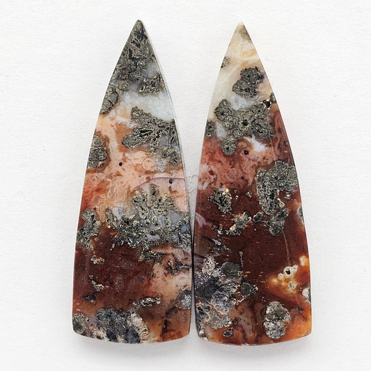 Marcasite Lace Agate Cabochon Pair