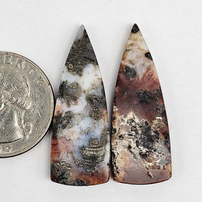 Marcasite Lace Agate Cabochon Pair