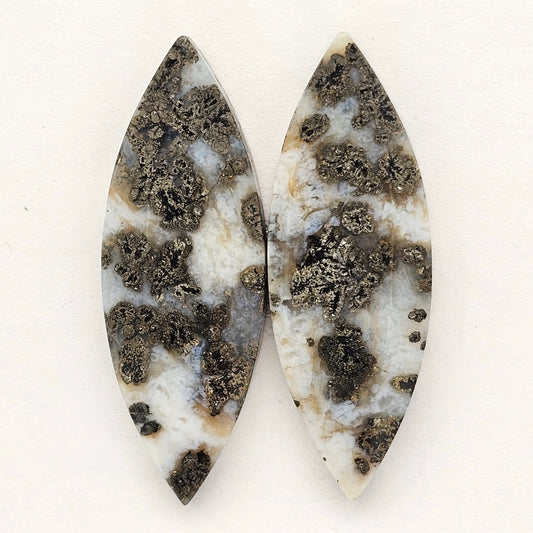 Marcasite Lace Agate Cabochon Pair