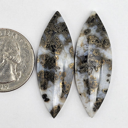 Marcasite Lace Agate Cabochon Pair