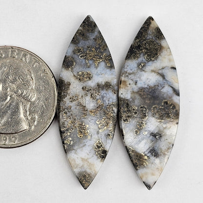 Marcasite Lace Agate Cabochon Pair