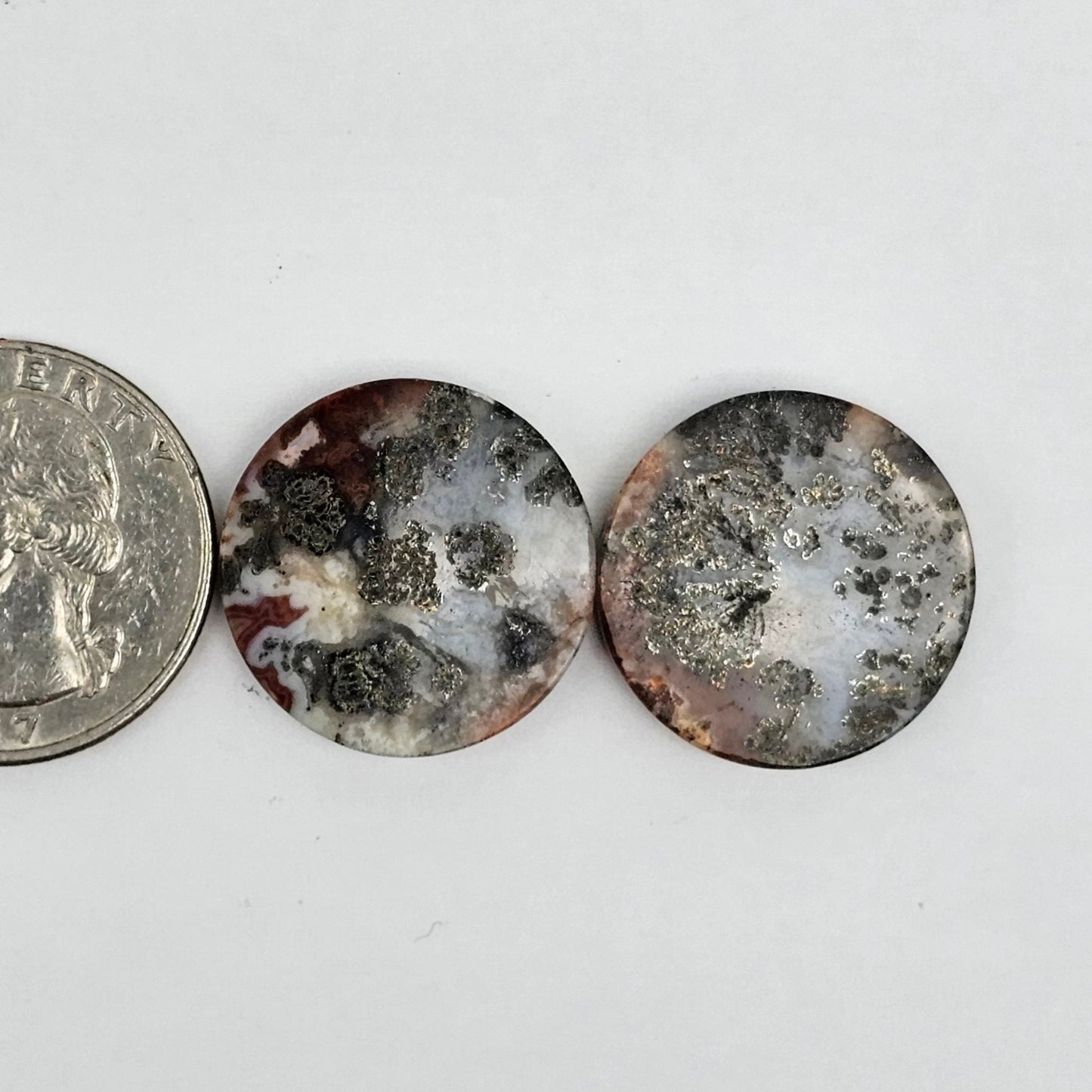 Marcasite Lace Agate Cabochon Pair