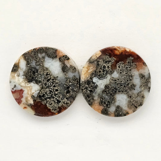 Marcasite Lace Agate Cabochon Pair
