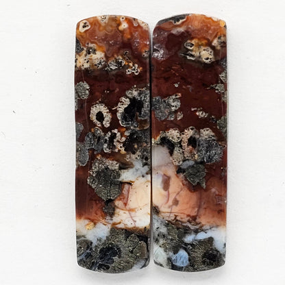 Marcasite Lace Agate Cabochon Pair