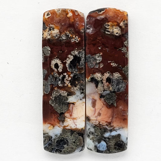 Marcasite Lace Agate Cabochon Pair