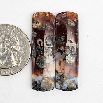 Marcasite Lace Agate Cabochon Pair