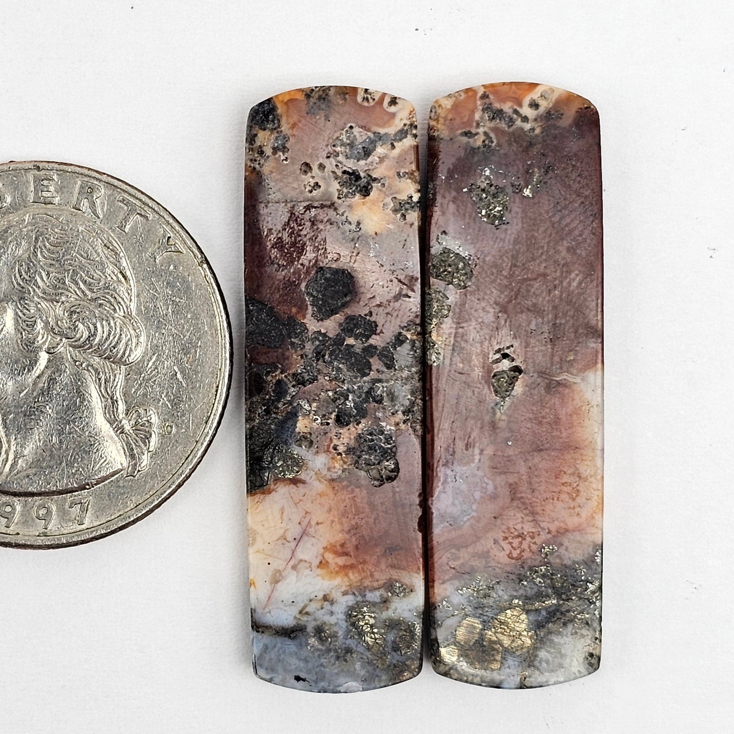 Marcasite Lace Agate Cabochon Pair