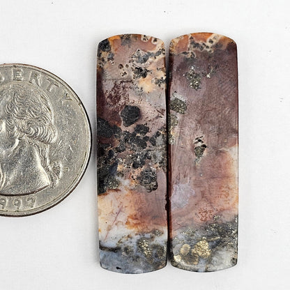 Marcasite Lace Agate Cabochon Pair