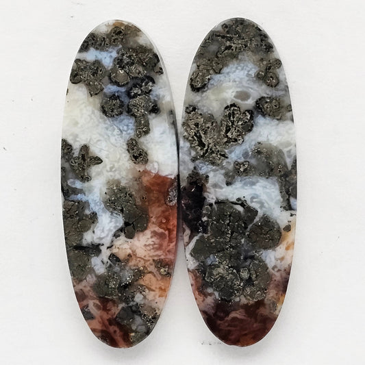 Marcasite Lace Agate Cabochon Pair